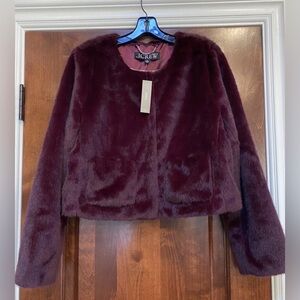 J. Crew Faux-fur lady jacket in burgundy Sz M NWT